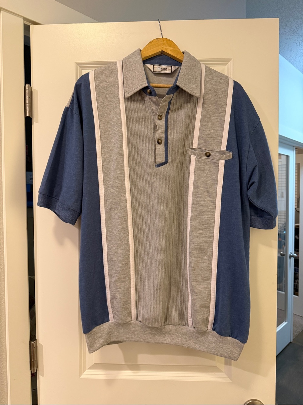 Vintage Classic Short Sleeve Polo in Blue and Gray with Contrast Stripes